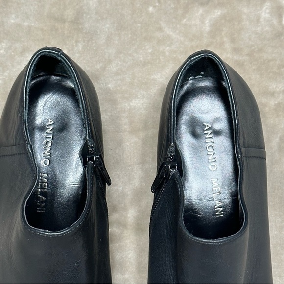 Antonio Melani Black Leather Heeled Booties Size 9 Noleta 3" Heel Ankle Boots - Picture 10 of 16